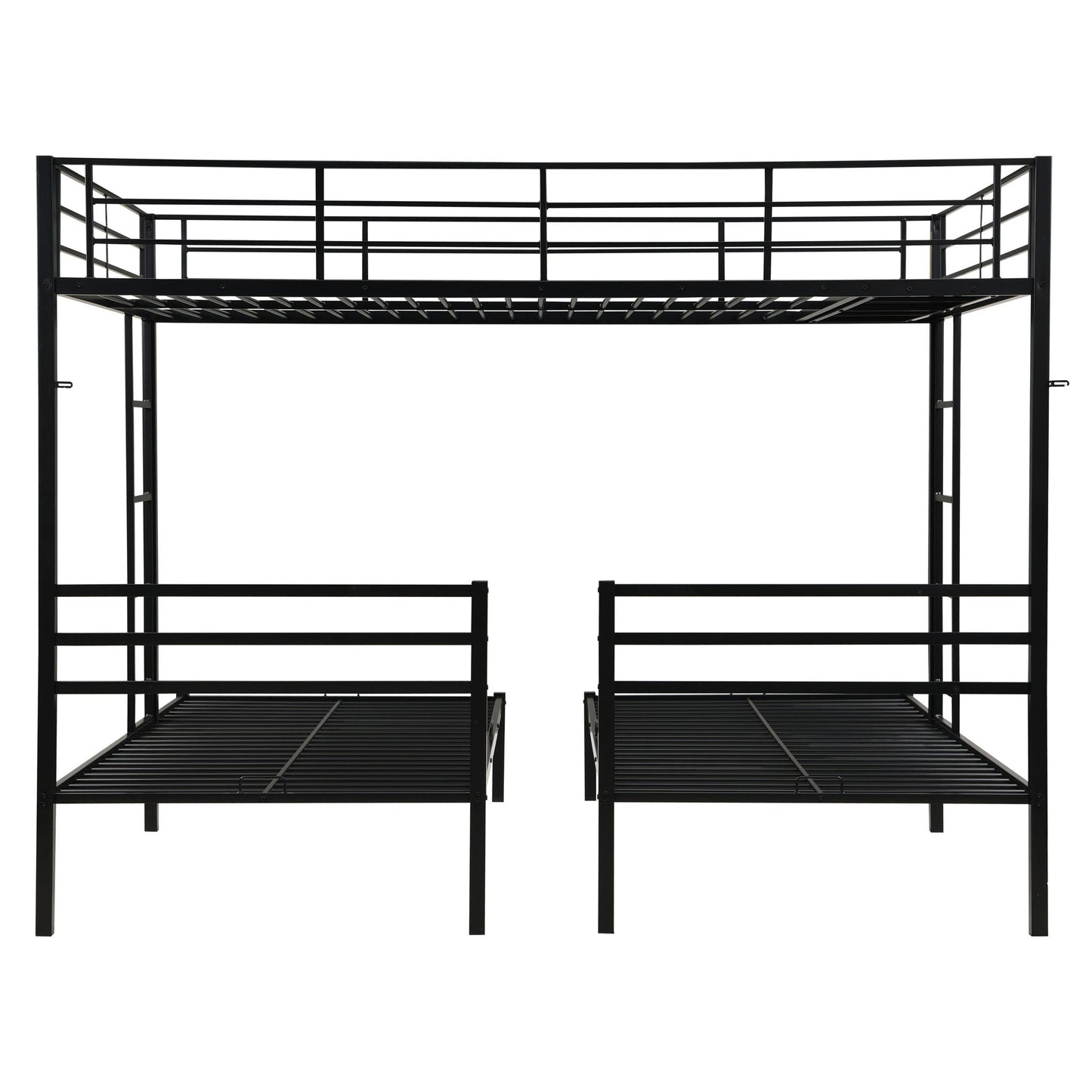 Modern metal triple bunk bed in black with vertical ladders and safety rails on Tampa Home & Garden Store