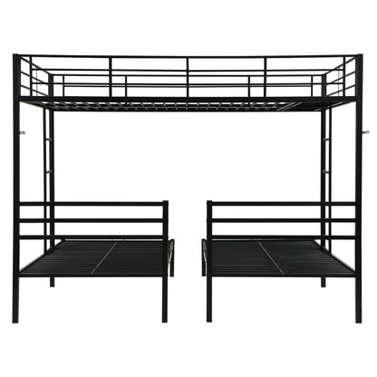 Modern metal triple bunk bed in black with vertical ladders and safety rails on Tampa Home & Garden Store