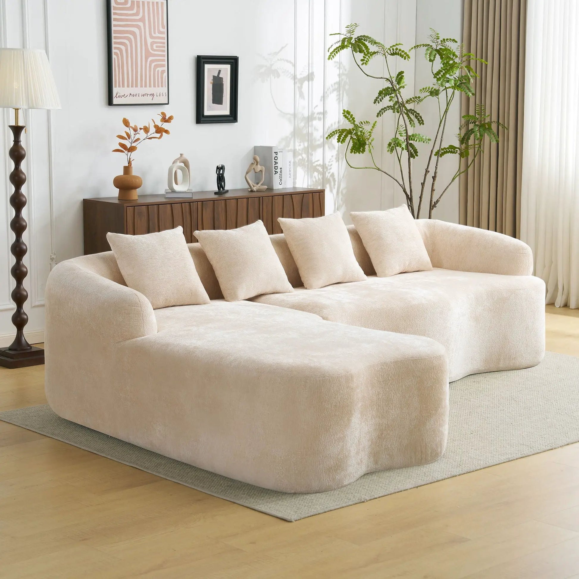 Modular L-shape sectional sofa with curved chaise in beige fabric by Unique Piece Furniture on Tampa Home & Garden Store