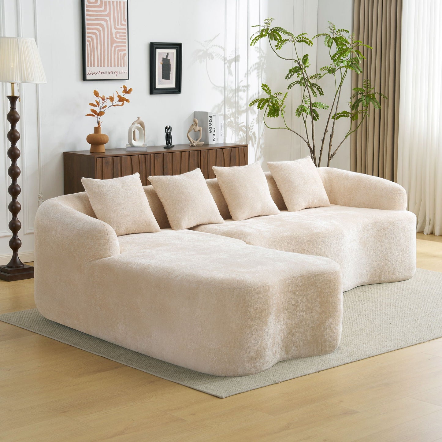Modular L-shape Stationary Sofa with Curved Chaise in beige fabric by HouseOfZazla on Tampa Home & Garden Store