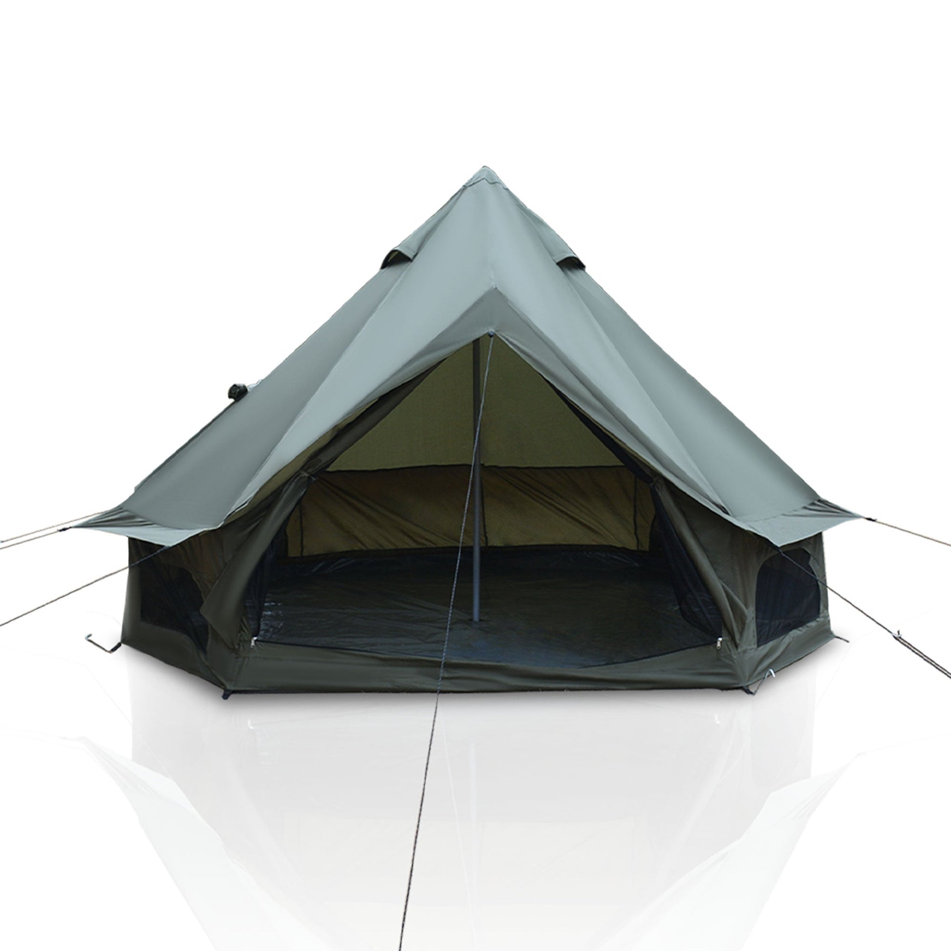 4 Season Bell Tent 9.8 ft grey canvas with open doorway and guy lines HouseOfZazla on Tampa Home & Garden Store