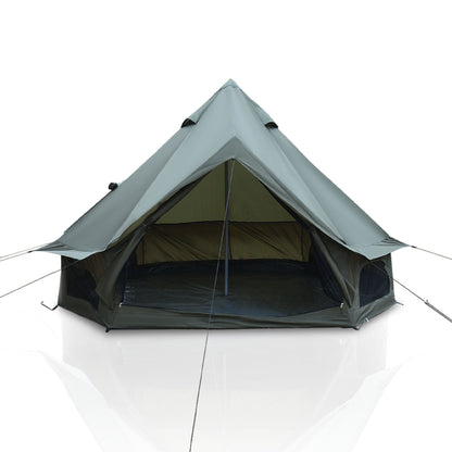 4 Season Bell Tent 9.8 ft grey canvas with open doorway and guy lines HouseOfZazla on Tampa Home & Garden Store