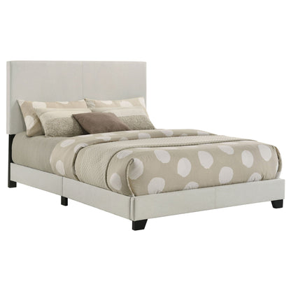 Efram panel bed by HouseOfZazla, light gray upholstered platform bed with tall headboard on Tampa Home & Garden Store