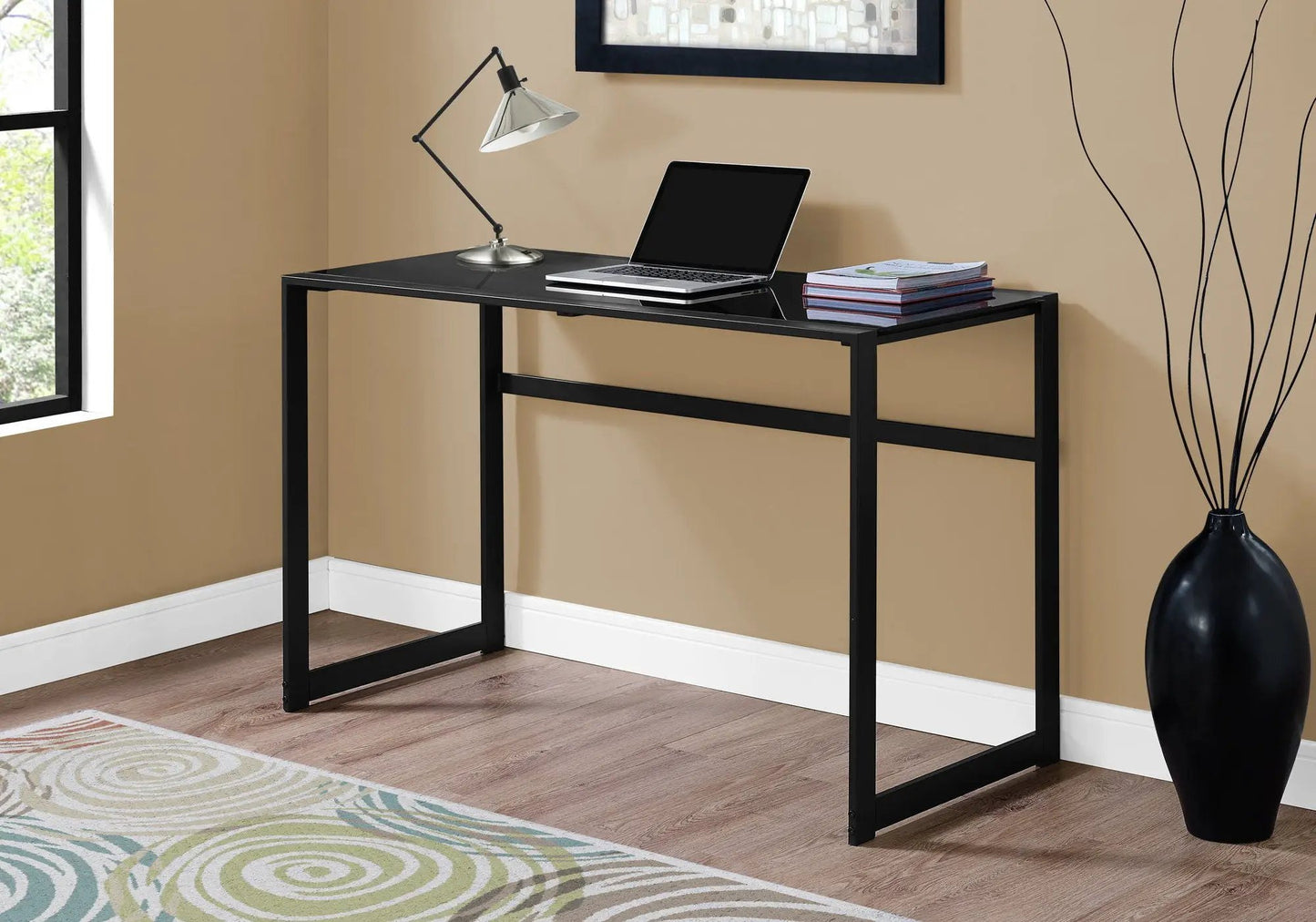 Computer Desk For Home Office by Unique Piece Furniture, black metal frame, glossy top on Tampa Home & Garden Store