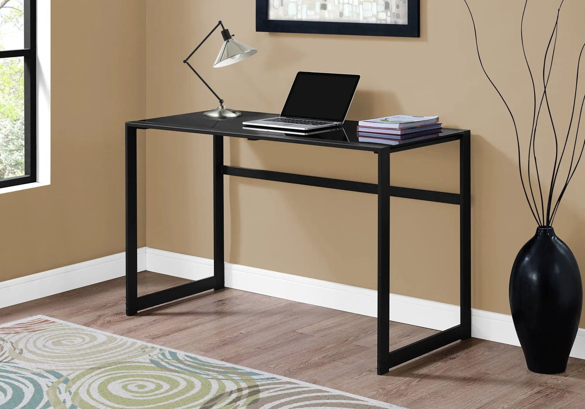 Computer Desk For Home Office by Unique Piece Furniture, black metal frame, glossy top on Tampa Home & Garden Store