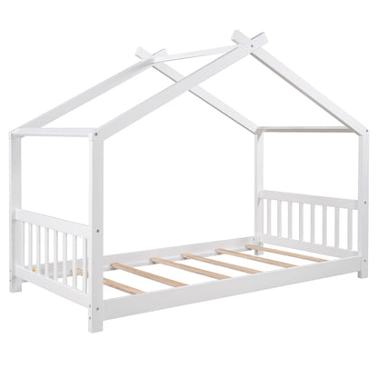 HouseOfZazla roof-design platform bed with headboard and footboard in white wood frame on Tampa Home & Garden Store