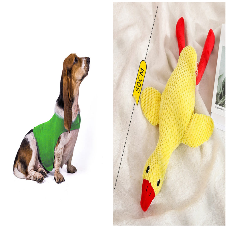 Pet Zen anxiety jacket vest for dogs; green vest and yellow 50cm knitted plush duck toy on Tampa Home & Garden Store