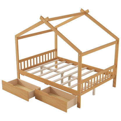 HouseOfZazla storage bed with roof-frame, headboard, footboard and two drawers in light wood on Tampa Home & Garden Store