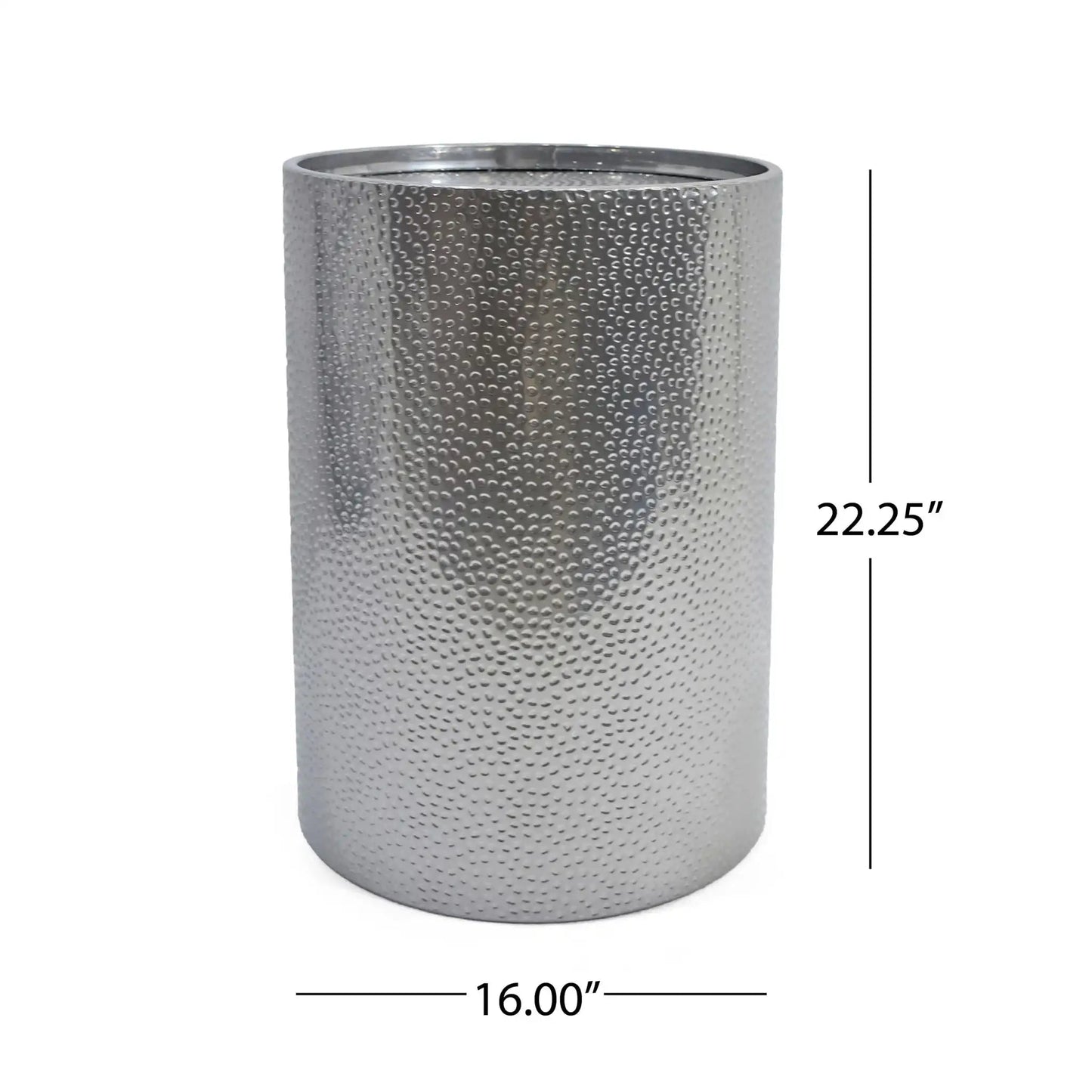 Modern round hammered-metal outdoor accent table by HouseOfZazla in silver on Tampa Home & Garden Store