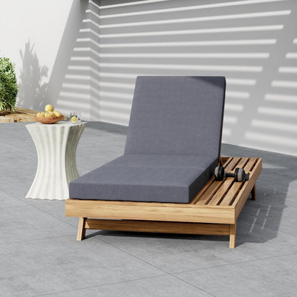 HouseOfZazla outdoor lounge chaise set with space on one side, gray cushion, wooden base on Tampa Home & Garden Store