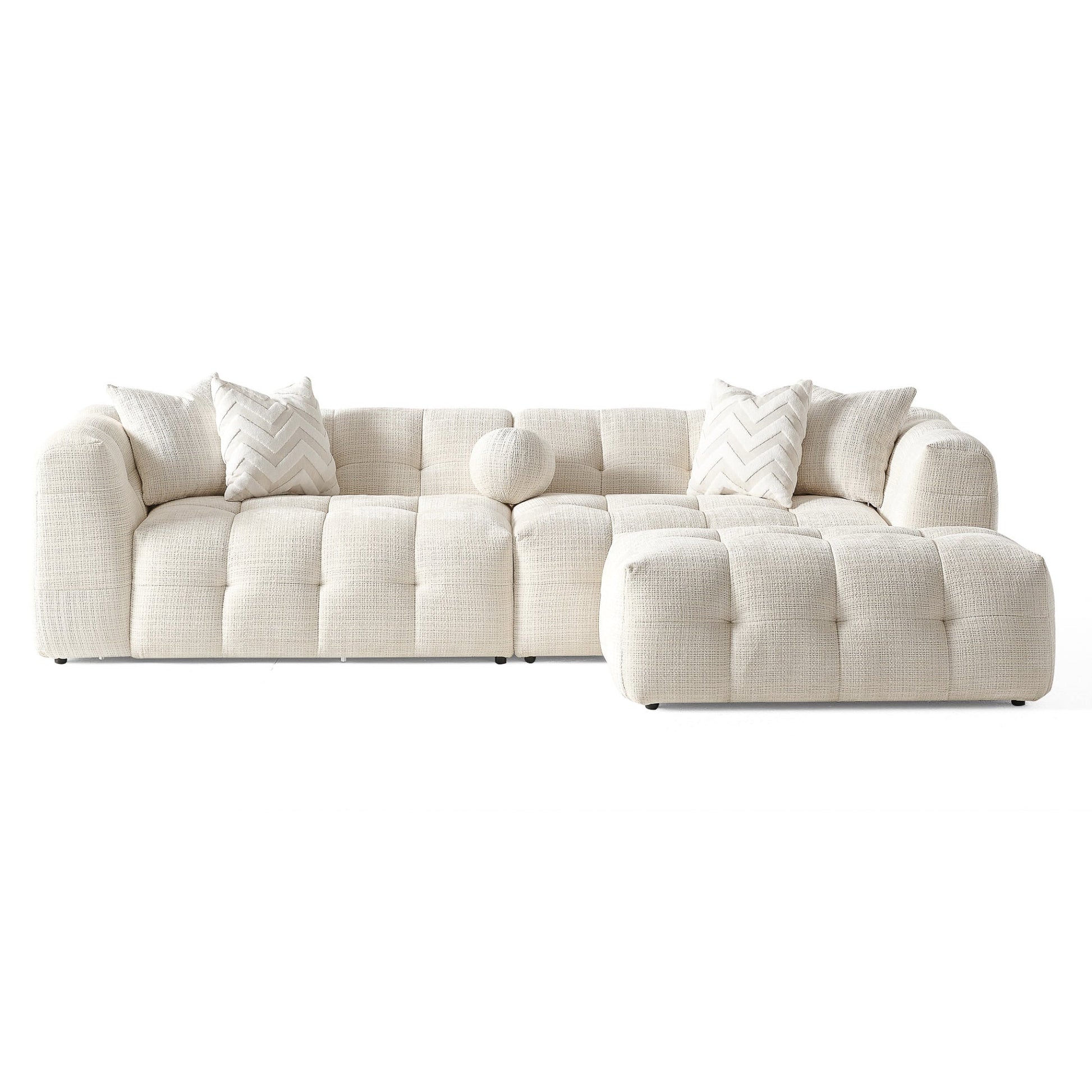 HouseOfZazla Alana Tufted Modular Sectional Sofa, beige fabric with tufted cushions on Tampa Home & Garden Store