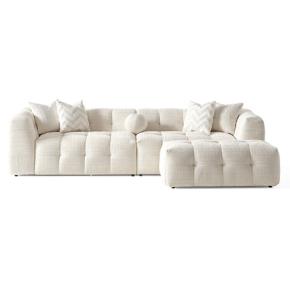 HouseOfZazla Alana Tufted Modular Sectional Sofa, beige fabric with tufted cushions on Tampa Home & Garden Store