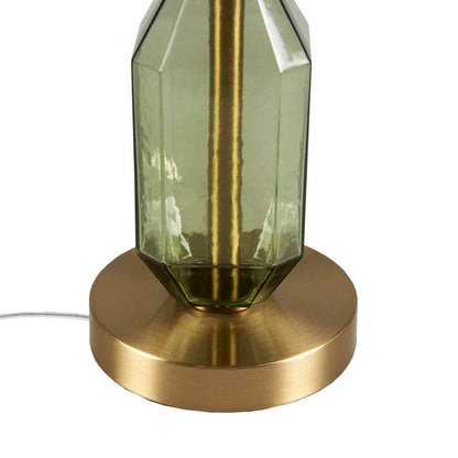 Faceted green glass table lamp with brass gold-tone base by HouseOfZazla on Tampa Home & Garden Store