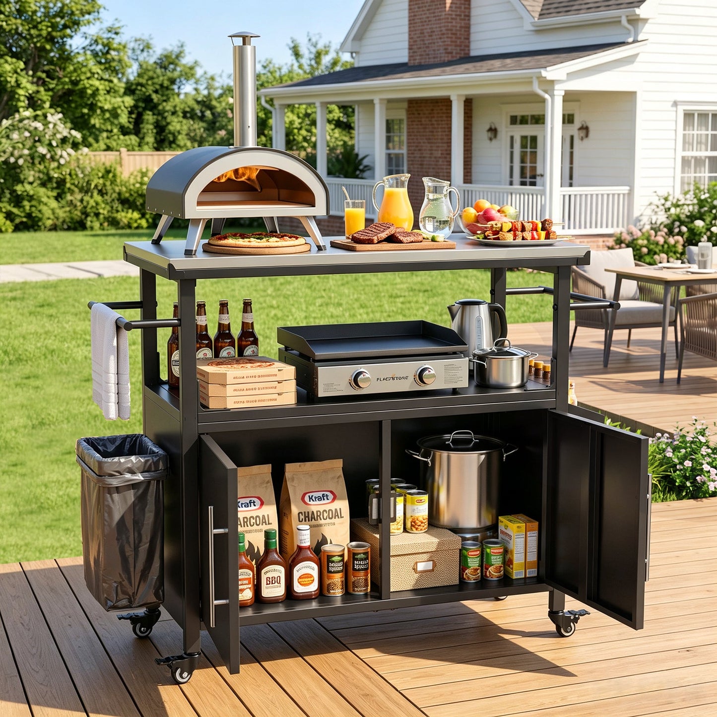 Durable Outdoor Grill Cart and Steel Table Top