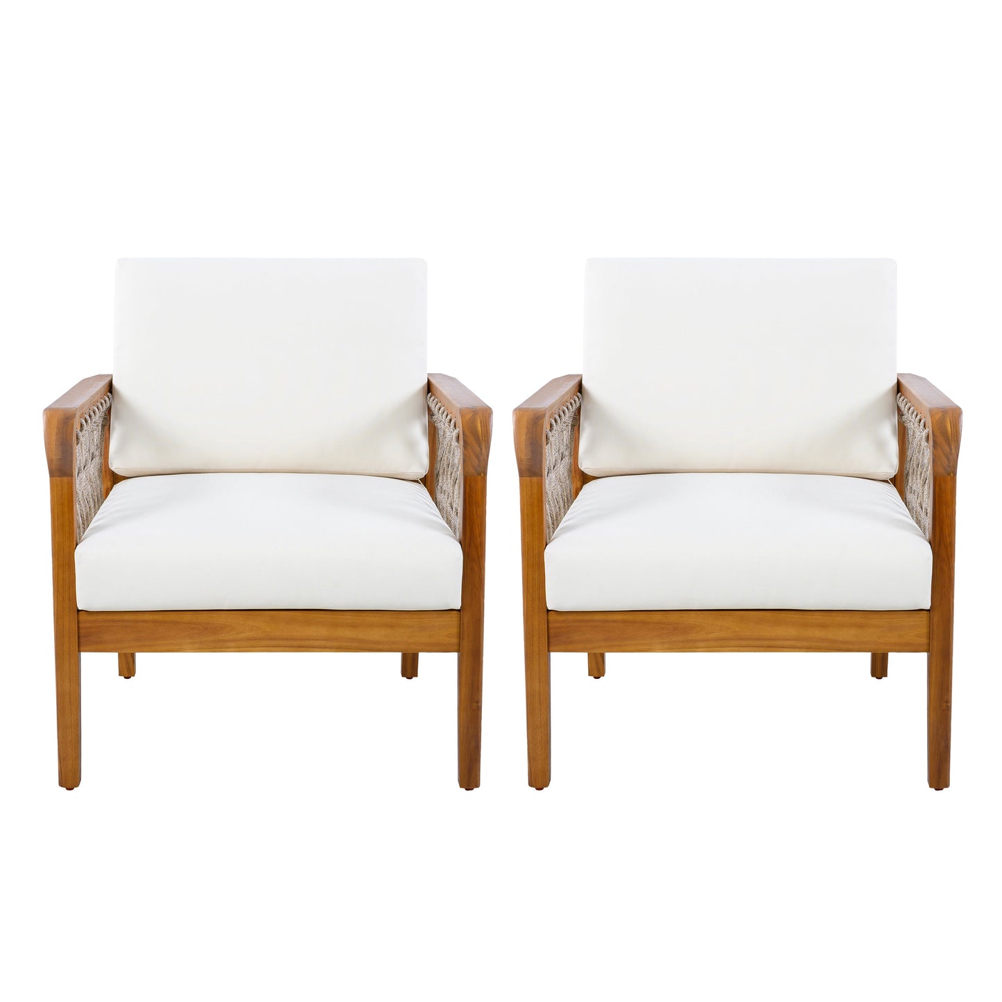 Outdoor Acacia Wood Club Chair With Rope Set of 2