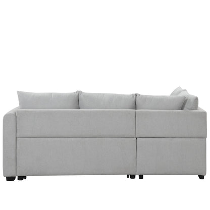 L-shaped sleeper sectional in gray fabric with movable storage ottoman HouseOfZazla on Tampa Home & Garden Store