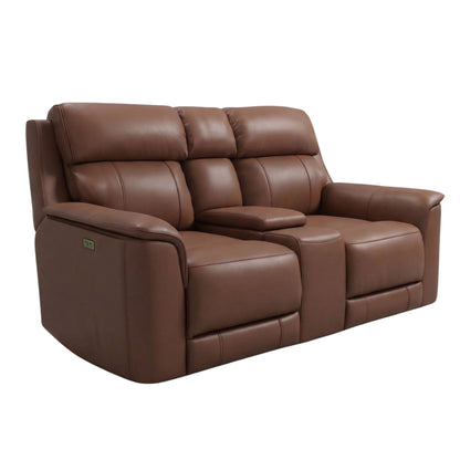 Dual Power Reclining Loveseat with Center Console in brown leather HouseOfZazla on Tampa Home & Garden Store