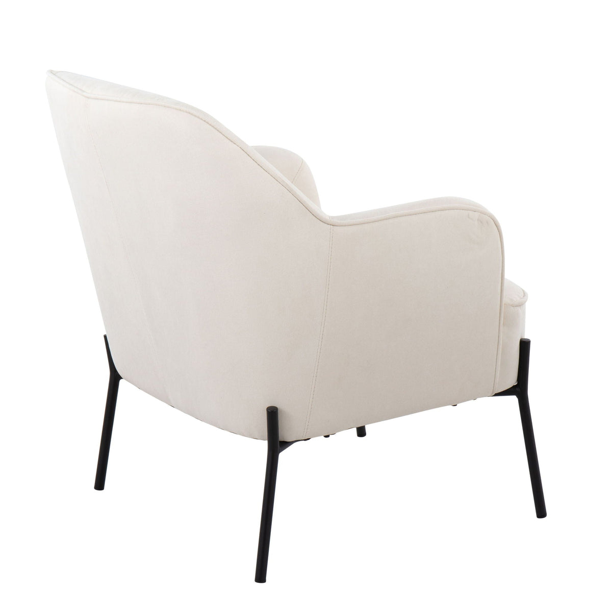 Contemporary beige fabric accent chair with cushioned seat and slim black metal legs on Tampa Home & Garden Store