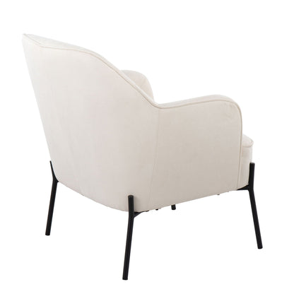 Contemporary beige fabric accent chair with cushioned seat and slim black metal legs on Tampa Home & Garden Store