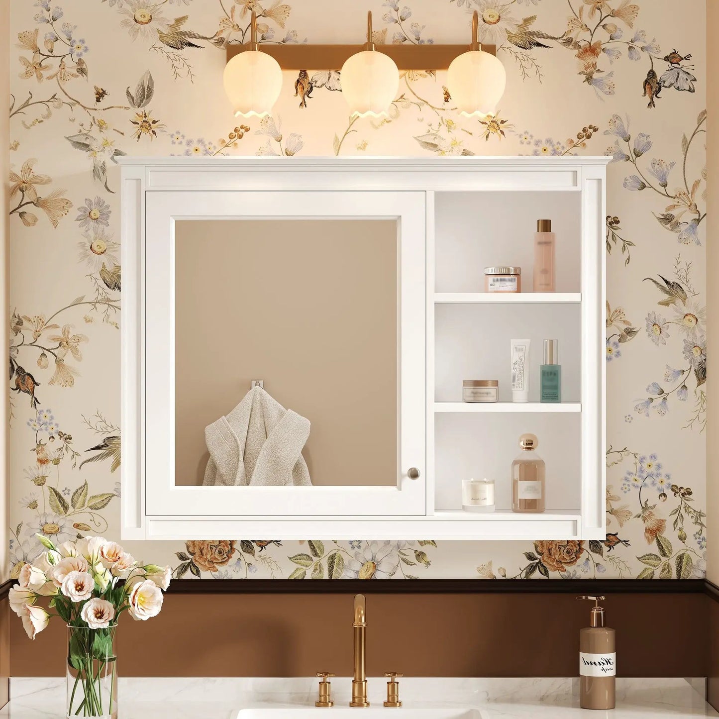 Wall Cabinet With Mirror and Adjustable Shelving