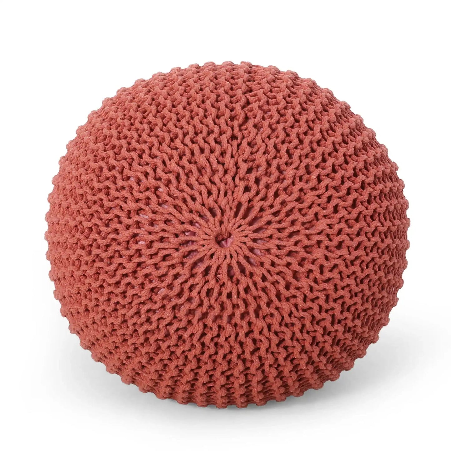 Bordeaux knitted cotton round pouf ottoman, textured knit on Tampa Home & Garden Store