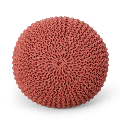 Bordeaux knitted cotton round pouf ottoman, textured knit on Tampa Home & Garden Store