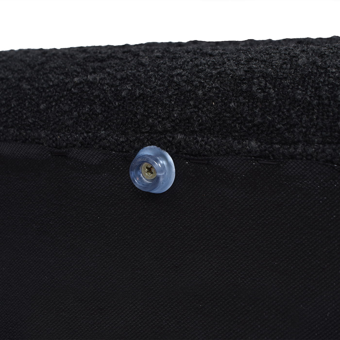 Fuji upholstered oval storage bench, black fabric with blue button stud detail, HouseOfZazla on Tampa Home & Garden Store
