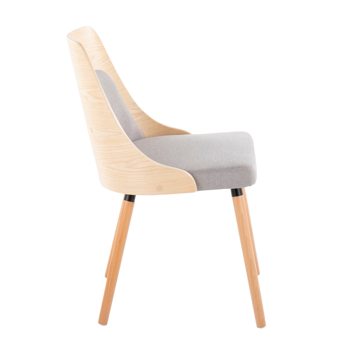 Mid Century Modern chair with padded gray seat and natural wood frame on Tampa Home & Garden Store
