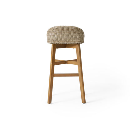 Beeson Outdoor Wicker and Acacia Barstool Set