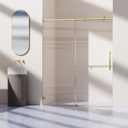 Frameless single sliding soft-close shower door with gold hardware by HouseOfZazla on Tampa Home & Garden Store