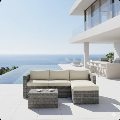 Modern patio set with coffee table by HouseOfZazla 2-piece outdoor wicker sofa beige cushions on Tampa Home & Garden Store