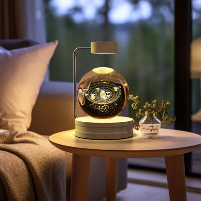 Crystal Ball Cosmic Dinosaur night light with amber glass orb on wooden stand USB powered on Tampa Home & Garden Store