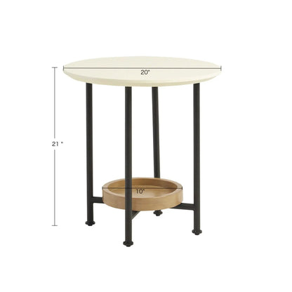 Oval End Table in White and Natural Tone