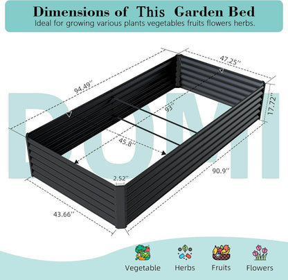 Galvanized raised garden bed 8×4×1.5 ft dark gray by HouseOfZazla with support rods on Tampa Home & Garden Store