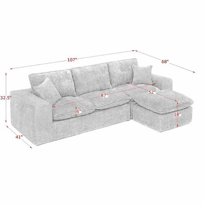 Sectional sofa with moveable ottoman, 3-piece living room set by HouseOfZazla in gray fabric on Tampa Home & Garden Store