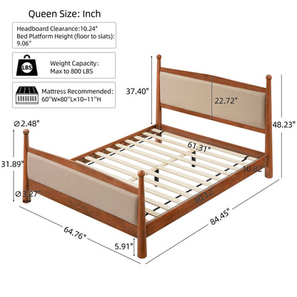 Queen Upholstered Platform Bed with Wood Slats