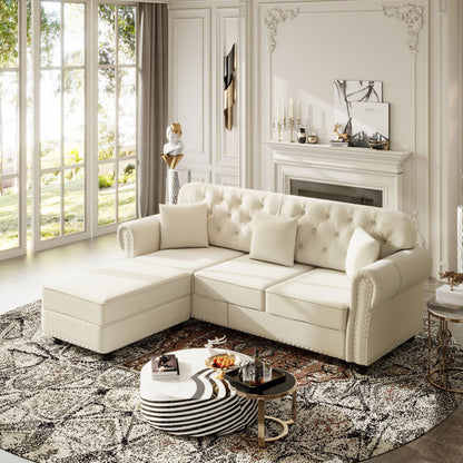 Modern Upholstered 3 Seater Sofa Set and Ottoman