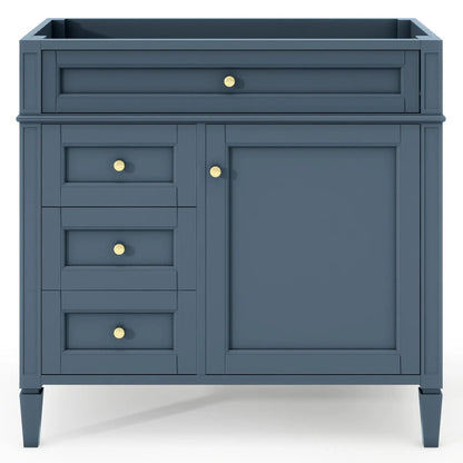 Bathroom vanity base with 2 drawers and tip-out, blue-gray, gold knobs Unique Piece Furniture on Tampa Home & Garden Store