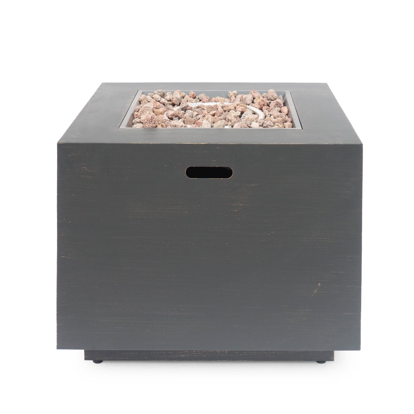 33in outdoor iron square propane fire pit brushed brown with lava rock filler on Tampa Home & Garden Store