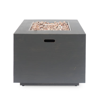 33in outdoor iron square propane fire pit brushed brown with lava rock filler on Tampa Home & Garden Store
