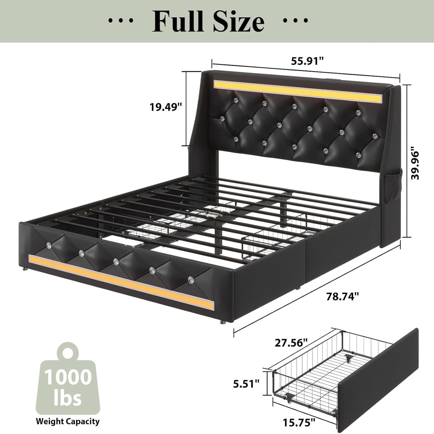 Wingback Upholstered Bed Frame Led and Usb