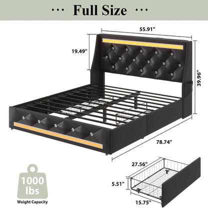 Wingback Upholstered Bed Frame Led and Usb