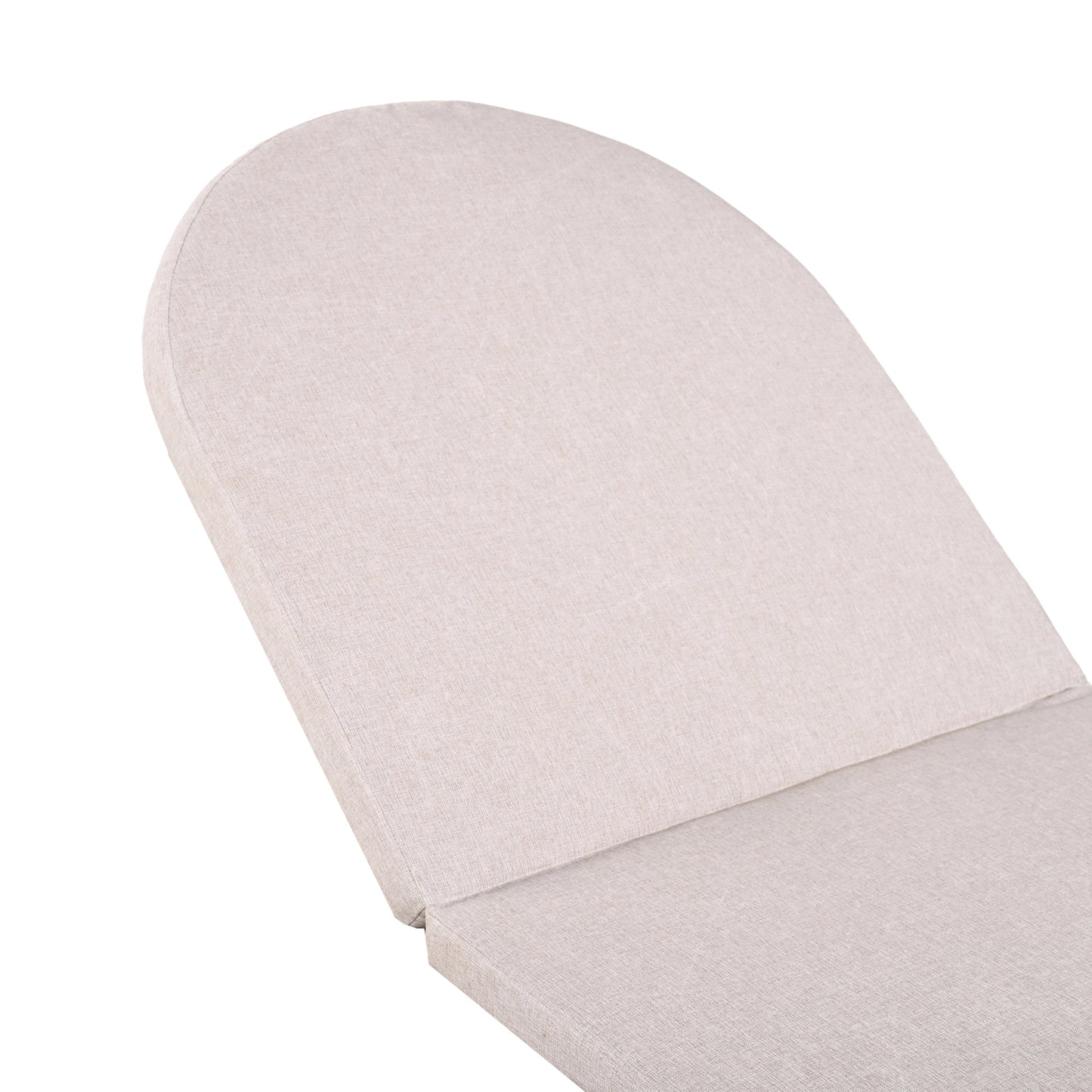 Outdoor chaise lounge chair cushion in beige linen fabric for acacia wood sunlounger on Tampa Home & Garden Store