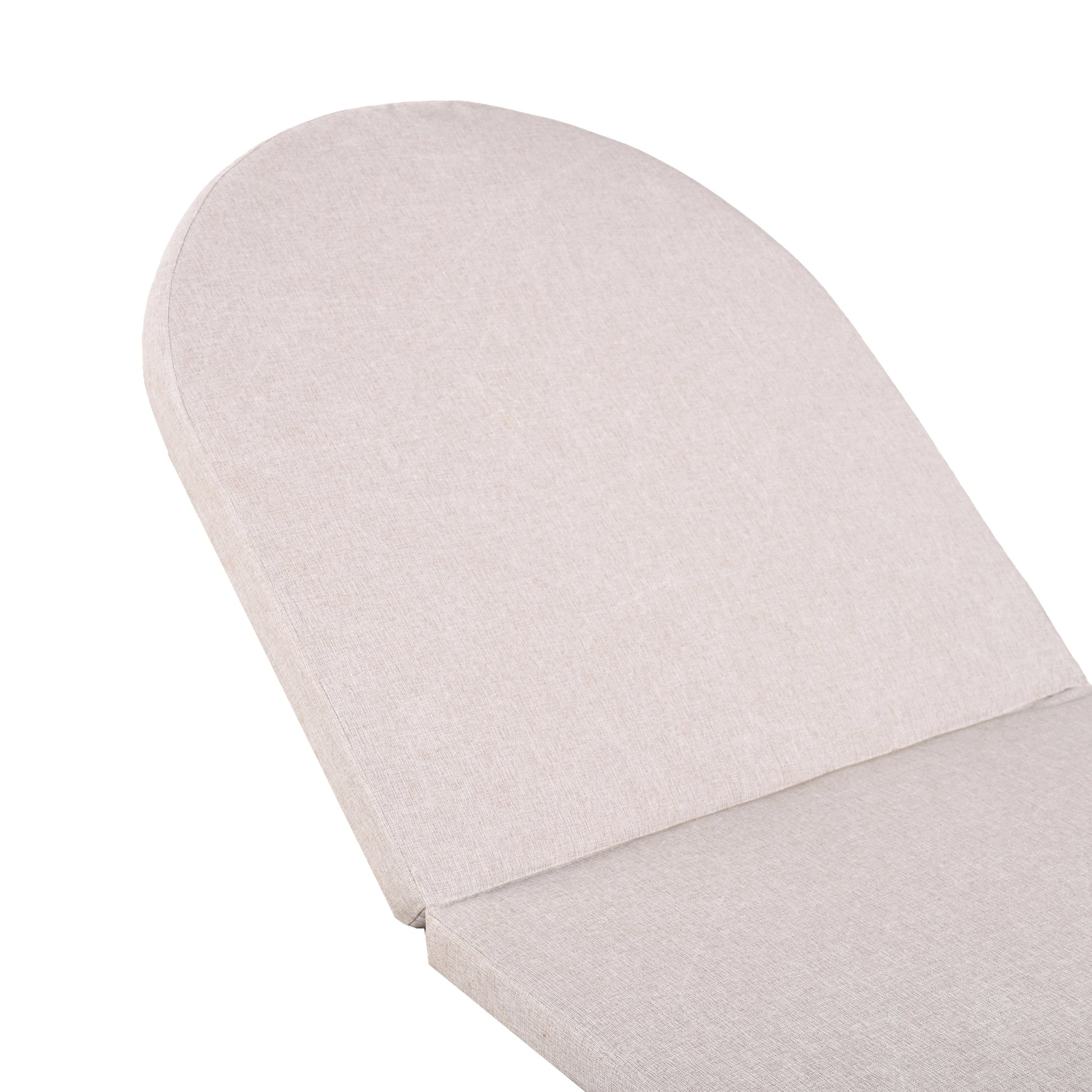 Outdoor chaise lounge chair cushion in beige linen fabric for acacia wood sunlounger on Tampa Home & Garden Store