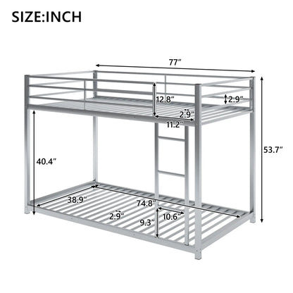 Metal bunk bed, low profile with ladder, gray steel frame, Unique Piece Furniture on Tampa Home & Garden Store
