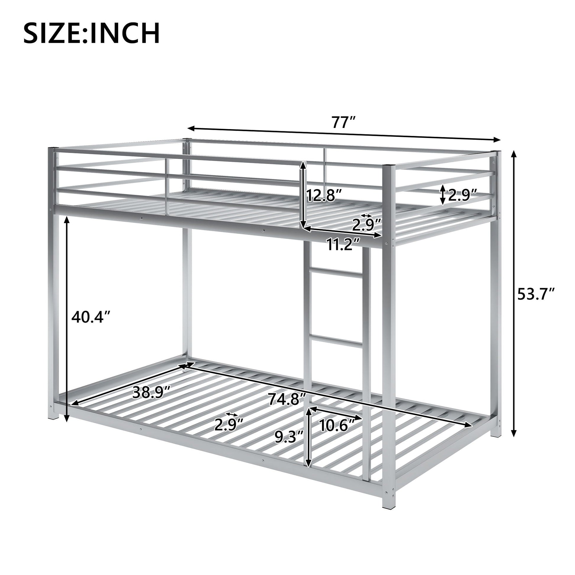 Metal bunk bed with ladder, low bunk design, silver metal frame by HouseOfZazla on Tampa Home & Garden Store