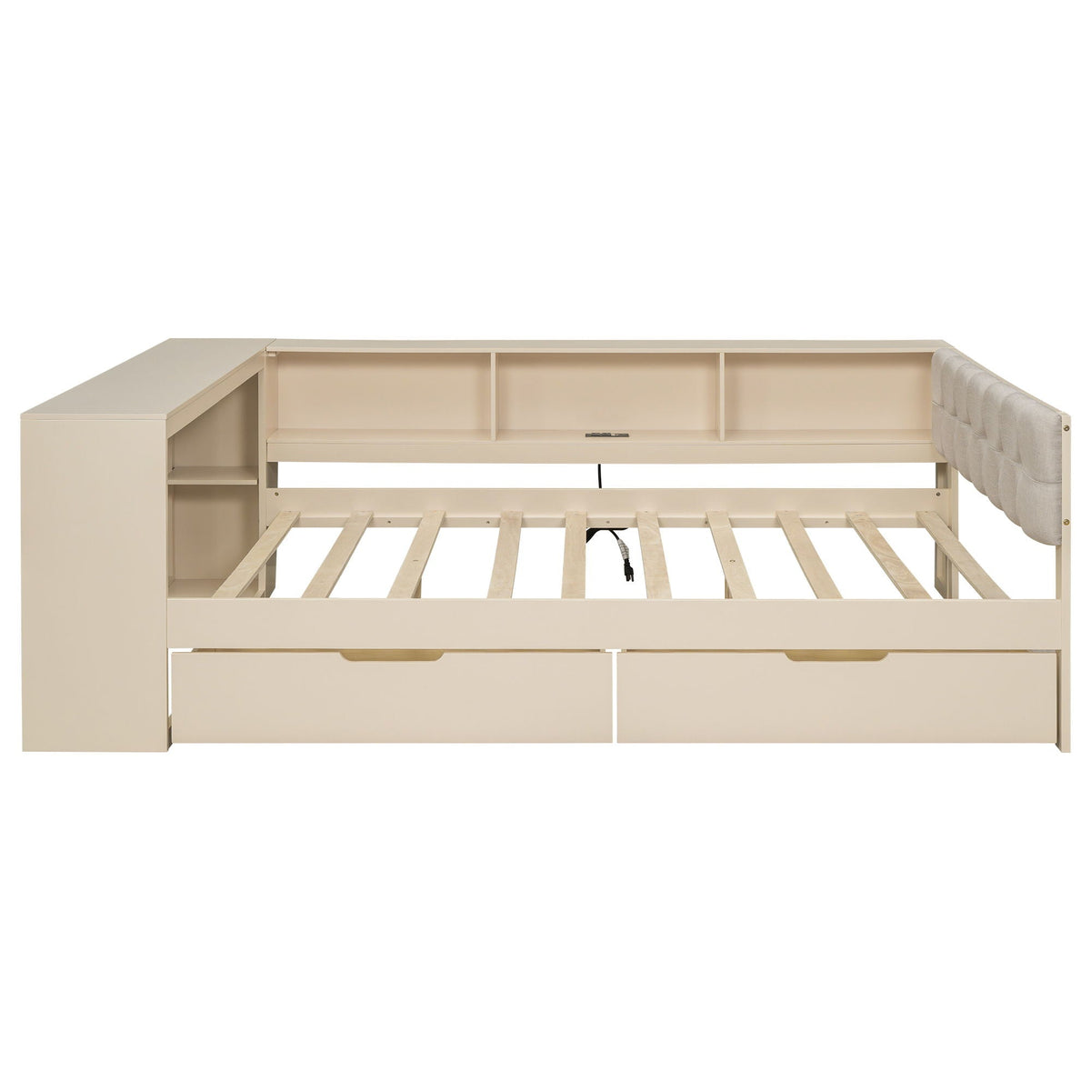 Upholstered Headboard Platform Bed with storage drawers in beige by HouseOfZazla on Tampa Home & Garden Store