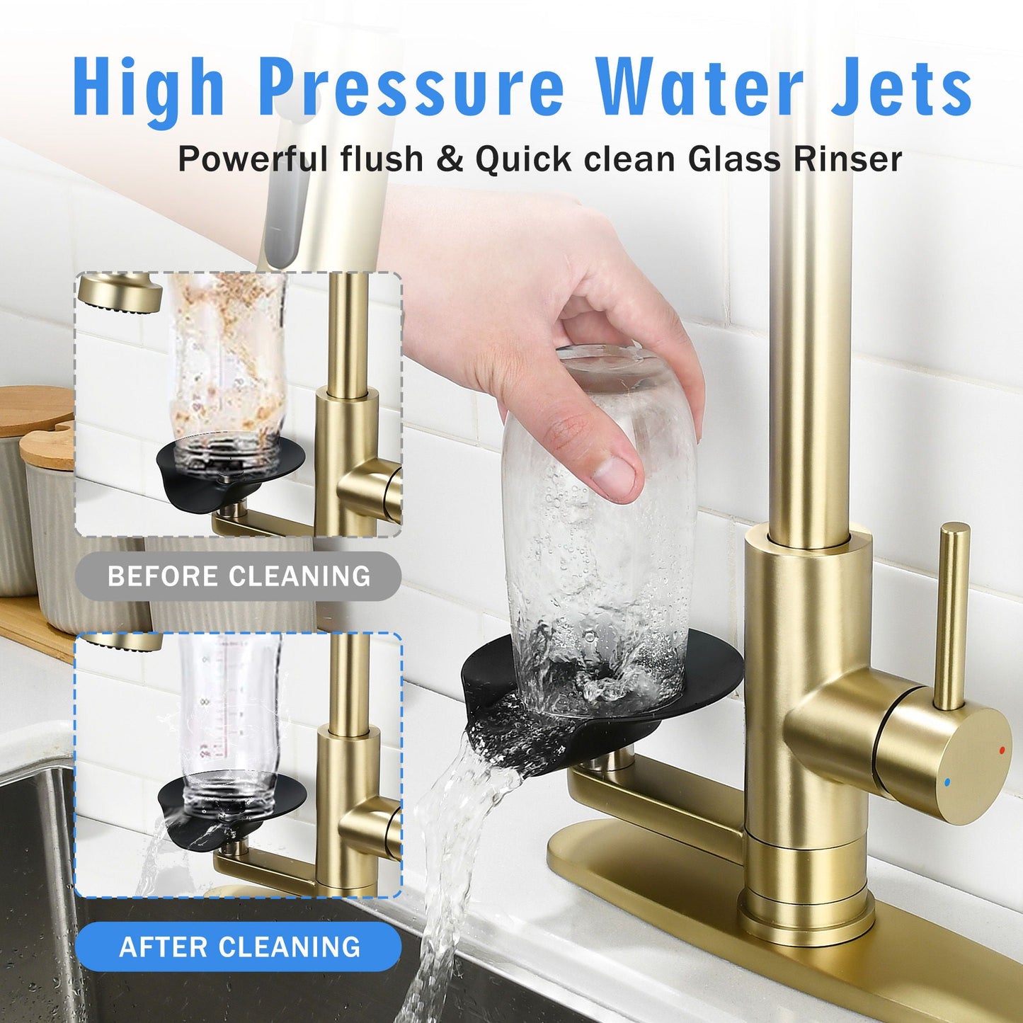 3 In 1 Kitchen Faucet and Press Glass Rinser
