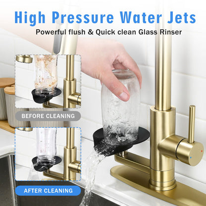 3 In 1 Kitchen Faucet and Press Glass Rinser