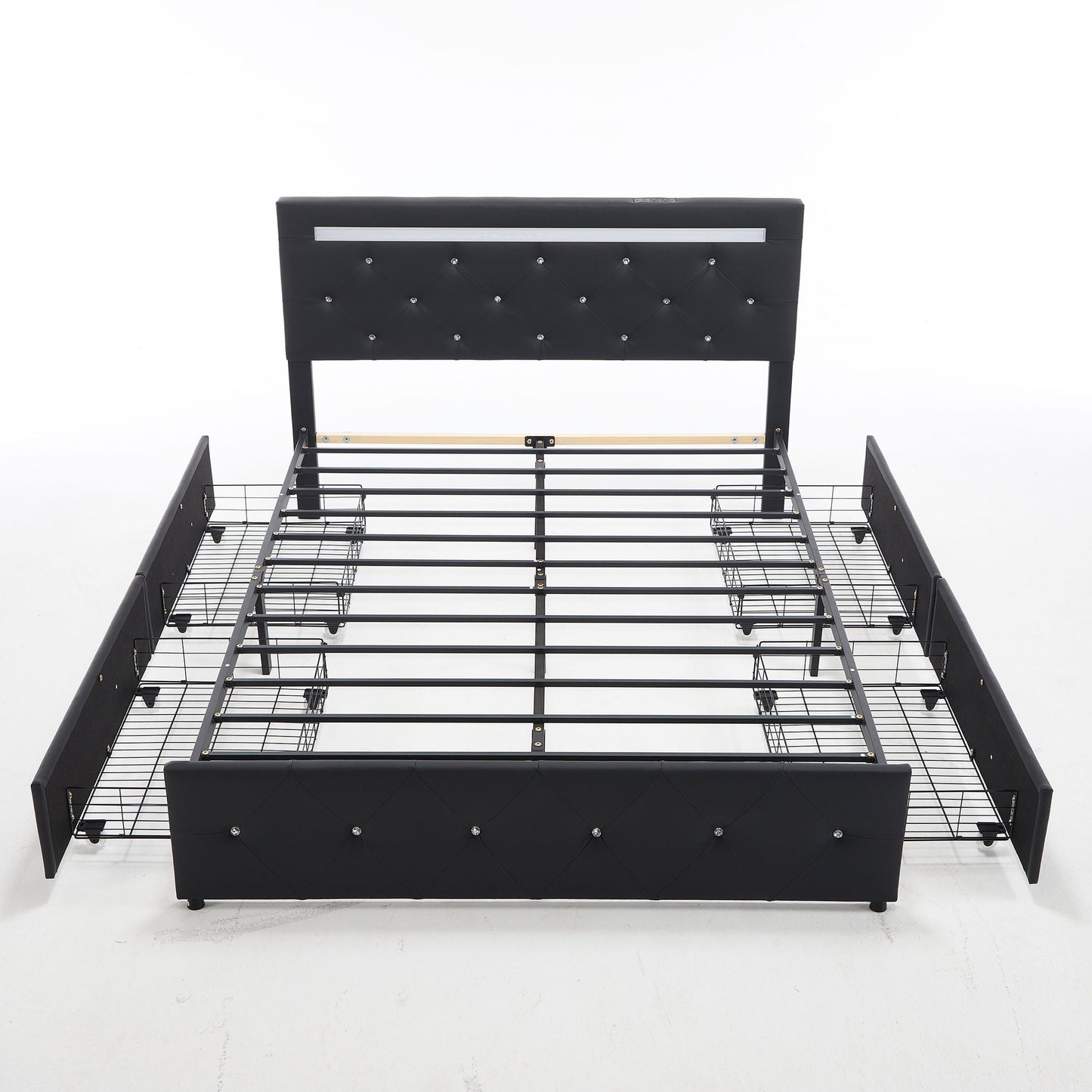 Upholstered Bed Frame with LED Lights Storage